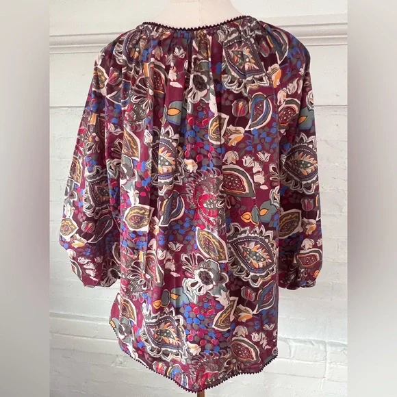 Sundance Belladonna Beauty Peasant Blouse 3/4 Sleeve Floral Cotton Top - Picture 7 of 16